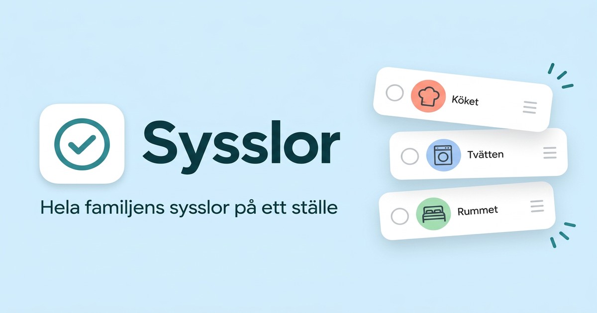 Förhandsvisning av delad länk till Sysslor med logotypen och texten Hela familjens sysslor på ett ställe